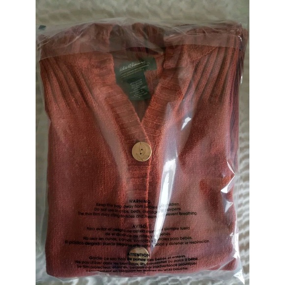 EDDIE BAUER‎ Womens Angora Blend Sweatshirt Vest Sz Large Rust Wooden Buttons - Picture 9 of 9